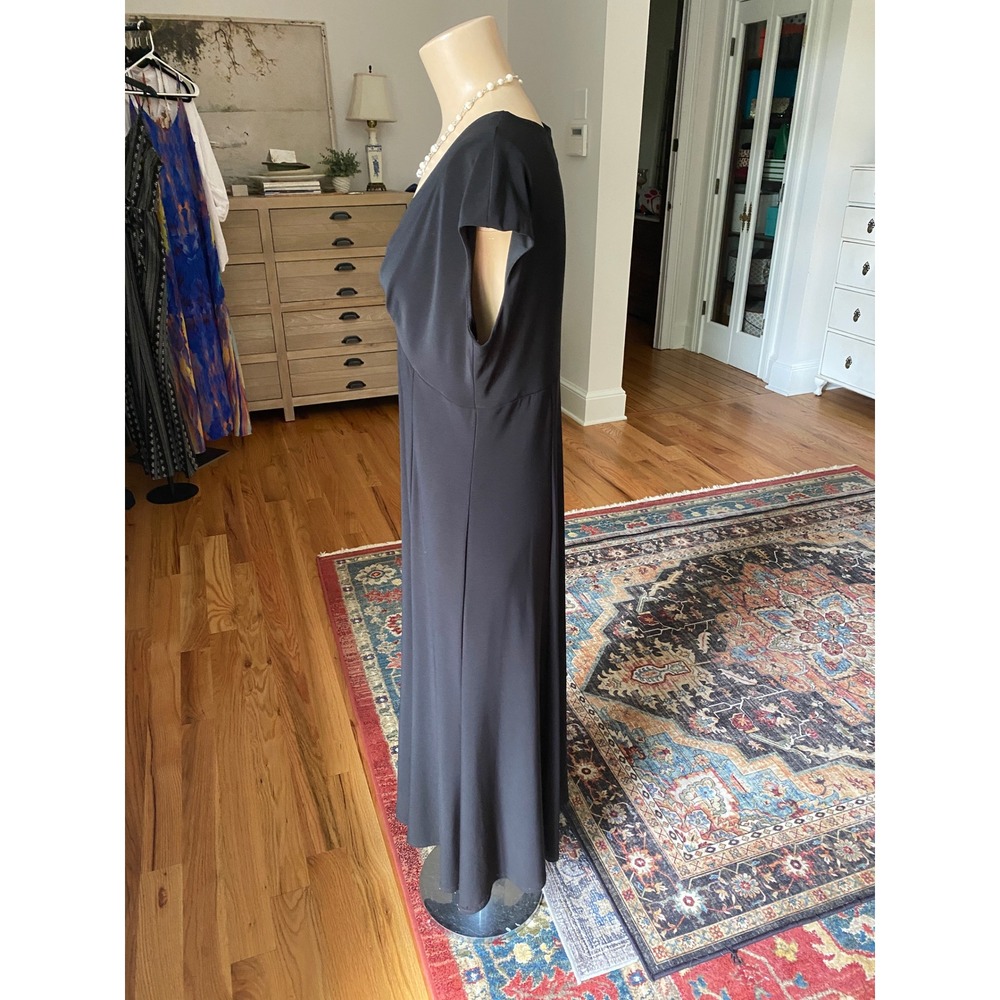 Jones New York Black V-Neck Empire Waist Midi Dress Size 10 Cap Sleeve Jersey - Picture 6 of 11